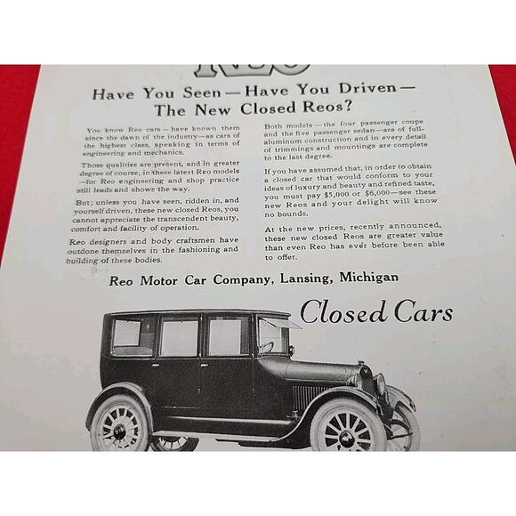 Vtg 1922 REO Closed Cars Have You Seen Have You Driven Ephemera Ad Advertisement - Picture 3 of 5